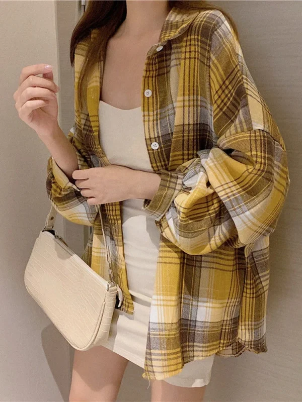 قميص كاروهات نسائي موضة الخريف